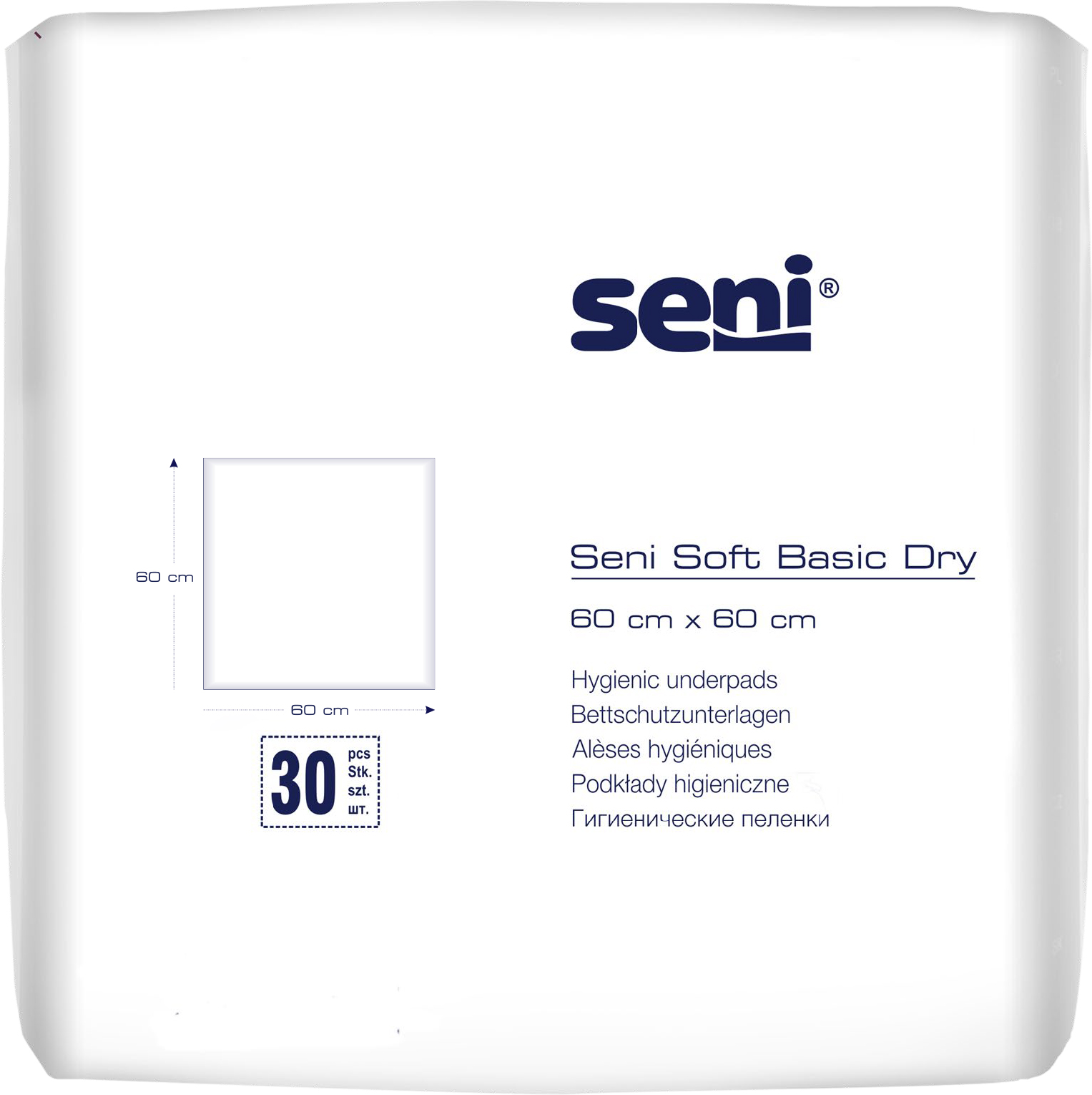 Пелюшки гігієнічні SENI SOFT BASIC DRY, 60x60 см.(30шт)